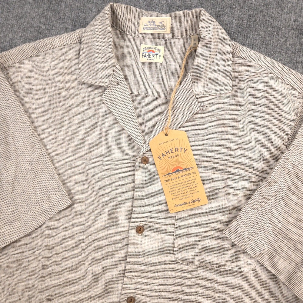 Faherty Breeze Camp Shirt Mens M Stone Coast Linen Blend Short Sleeve Preppy NEW